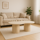 KOLVIK soffbord i travertinlook tillsammans med beige manchester-soffa i ett skandinaviskt vardagsrum