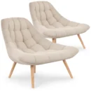 Två LISVIK fåtöljer i beige tyg med träram – 2-pack i skandinavisk stil